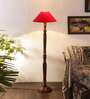 Red coolie cotton Wooden floor lamp