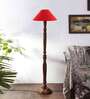 Red coolie cotton Wooden floor lamp