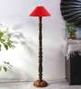 Red coolie cotton Wooden floor lamp