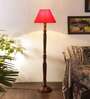 Red cotton conical wooden floor lamp