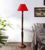 Red cotton conical wooden floor lamp