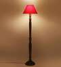 Red cotton conical wooden floor lamp