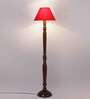 Red cotton conical wooden floor lamp