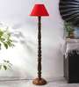 Red cotton conical wooden floor lamp