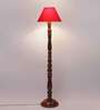 Red cotton conical wooden floor lamp