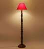 Red cotton conical wooden floor lamp