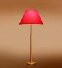Devansh Red cotton Drum shade with   floor lamp with wood base .-