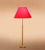 Devansh Red cotton Drum shade with   floor lamp with wood base .-