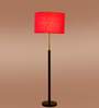Devansh Red cotton Drum shade with   floor lamp with wood base .-