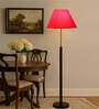 Devansh Red cotton Drum shade with   floor lamp with wood base .-