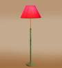 Devansh Red cotton Drum shade with   floor lamp with wood base .-