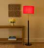 Devansh Red cotton Drum shade with   floor lamp with wood base .-