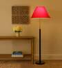 Devansh Red cotton Drum shade with   floor lamp with wood base .-