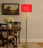 Devansh Red cotton Drum shade with   floor lamp with wood base .-