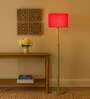 Devansh Red cotton Drum shade with   floor lamp with wood base .-