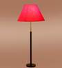Devansh Red cotton Drum shade with   floor lamp with wood base .-