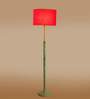 Devansh Red cotton Drum shade with   floor lamp with wood base .-