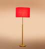 Devansh Red cotton Drum shade with   floor lamp with wood base .-