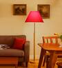 Devansh Red cotton Drum shade with   floor lamp with wood base .-