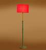 Devansh Red cotton Drum shade with   floor lamp with wood base .-