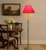 Devansh Red cotton Drum shade with   floor lamp with wood base .-