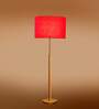 Devansh Red cotton Drum shade with   floor lamp with wood base .-