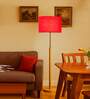 Devansh Red cotton Drum shade with   floor lamp with wood base .-