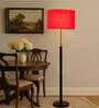 Devansh Red cotton Drum shade with   floor lamp with wood base .-