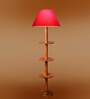 Devansh Red cotton Drum shade with   floor lamp with wood base .-