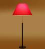 Devansh Red cotton Drum shade with   floor lamp with wood base .-