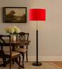Devansh Red cotton Drum shade with   floor lamp with wood base .-