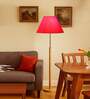 Devansh Red cotton Drum shade with   floor lamp with wood base .-