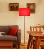 Devansh Red cotton Drum shade with   floor lamp with wood base .-