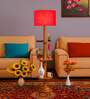Devansh Red cotton Drum shade with   floor lamp with wood base