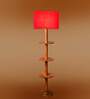 Devansh Red cotton Drum shade with   floor lamp with wood base