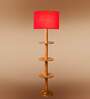 Devansh Red cotton Drum shade with   floor lamp with wood base