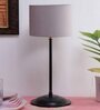 Grey Cotton Shade Lamp  With Black Base