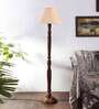 Straight Pleated off white cotton Wooden Floor Lamp