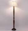 Straight Pleated off white cotton Wooden Floor Lamp