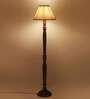 Straight Pleated off white cotton Wooden Floor Lamp