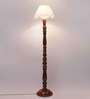 Vintage off white cotton Wooden Floor Lamp