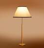 Devansh White cotton Drum shade with   floor lamp with wood base .-