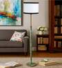 Devansh White cotton Drum shade with   floor lamp with wood base .-
