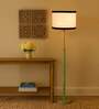 Devansh White cotton Drum shade with   floor lamp with wood base .-