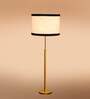 Devansh White cotton Drum shade with   floor lamp with wood base .-