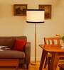 Devansh White cotton Drum shade with   floor lamp with wood base .-