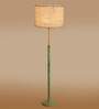 Devansh White cotton Drum shade with   floor lamp with wood base .-