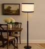 Devansh White cotton Drum shade with   floor lamp with wood base .-