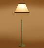 Devansh White cotton Drum shade with   floor lamp with wood base .-