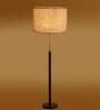 Devansh White cotton Drum shade with   floor lamp with wood base .-